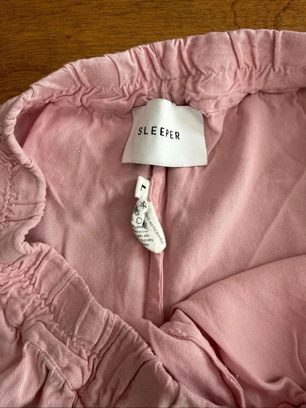 Sleeper Women's Button-Down Top and Wide-Leg Pants Pajama Set Pale Pink Large - Picture 9 of 11